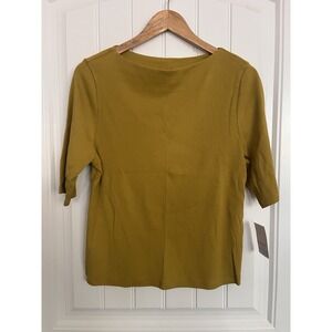 New! Ophelia Rose Chartreuse Blouse Green Shirt Large Boatneck 1/2 Sleeve Ribbed